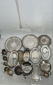 Assorted Silver-Plated Tray Platter Bowl And Mug Serving Dishes Set Mixed Lot