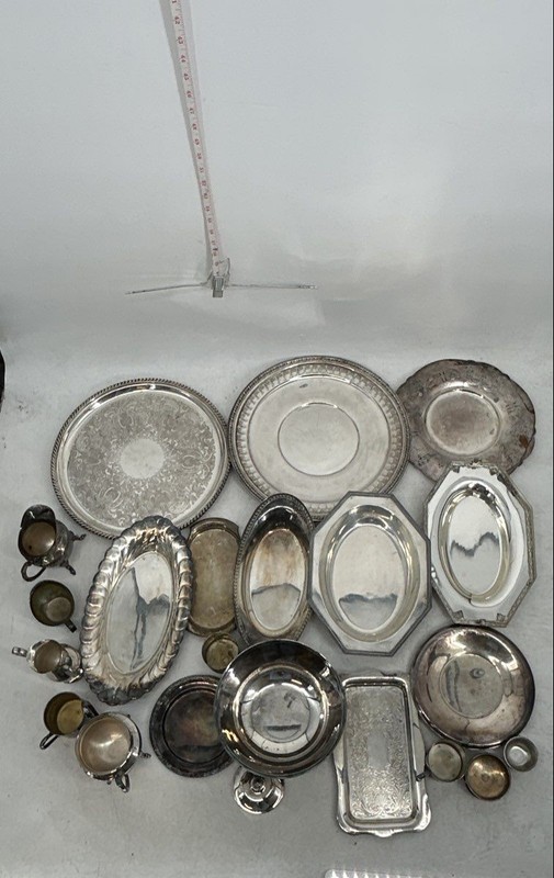 Assorted Silver-Plated Tray Platter Bowl And Mug Serving Dishes Set Mixed Lot