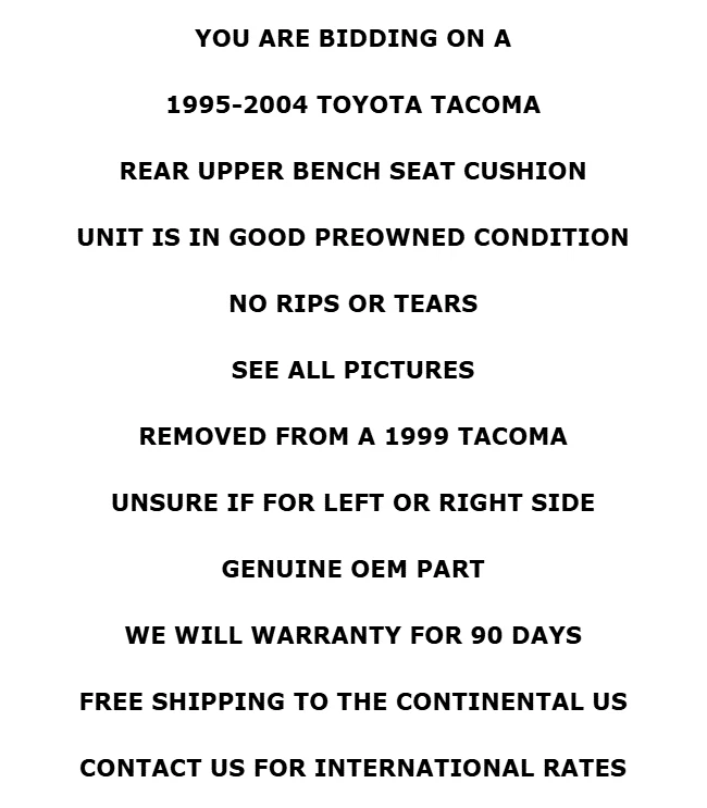 1995-2004 Toyota Tacoma Extended Cab Rear Upper Bench Seat Cushion Blue OEM - Image 2 of 4