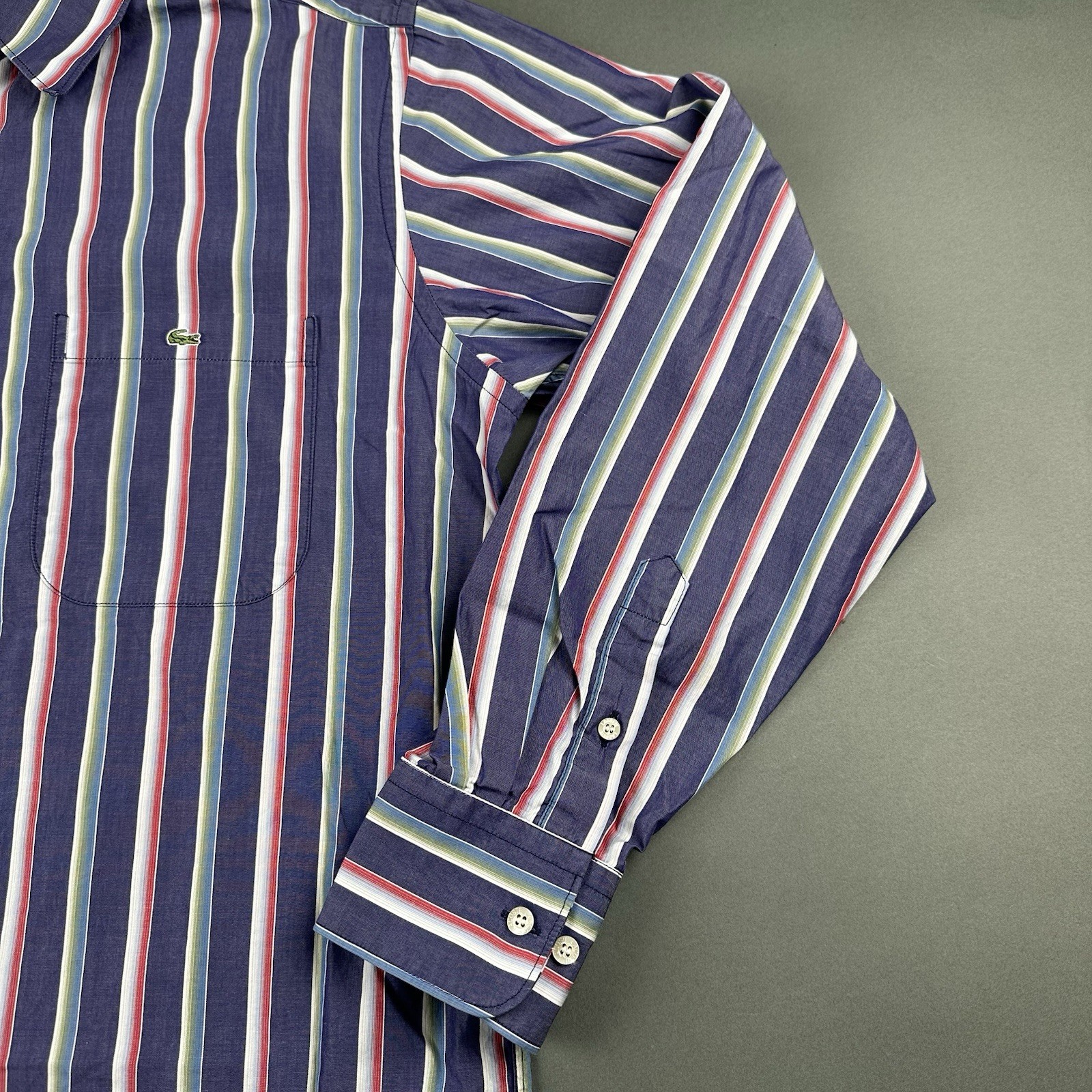 Lacoste Men's Dress Shirt Striped Collared Cotton Button Up Size 42 thumbnail 4