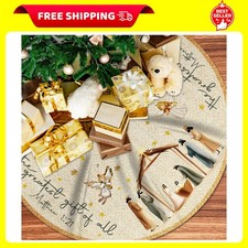 Christmas Tree Skirt Nativity Scene,Jesus Christmas Tree Skirt 48Inch,Vintage Me