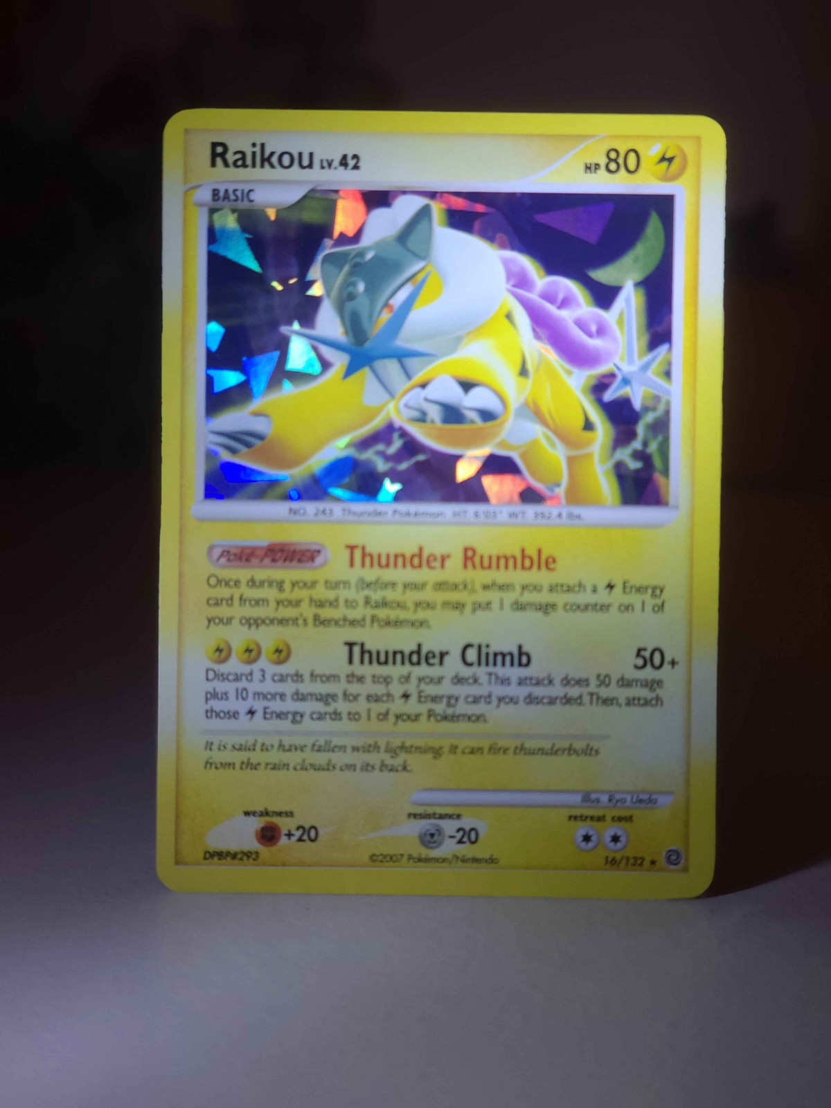 Pokemon TGC 2007 Shattered Holo Secret Wonders Raikou 16/132 Rare Near Mint