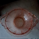 Vintage Jeannette Pink Cherry Blossom Depression Glass 10.75"  Handled Bowl