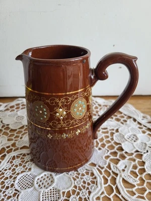 19th-century antique redware or Jackfield-style milk jug by Creek Border Pottery - Image 1 of 4