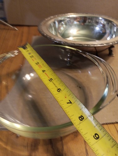 Cuenco para servir Wm Rogers & Son plateado de 10,5 pulgadas con tapa y vidrio Pyrex de 8 pulgadas - Imagen 7 de 15