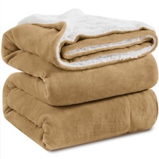 KAWAHOME Sherpa Fleece King Size Blanket for Bed - 108" x 90" , Camel