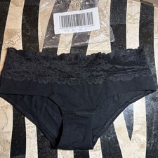 VTG VS VICTORIA SECRET PINK Lace Trim Extra Low Rise Hipster Panty Size S Black