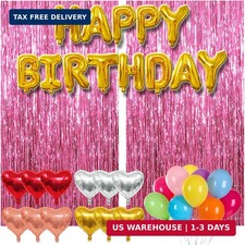 77Pcs Pink Happy Birthday Party Decorations Kit, Happy Birthday Banner, Pink Str
