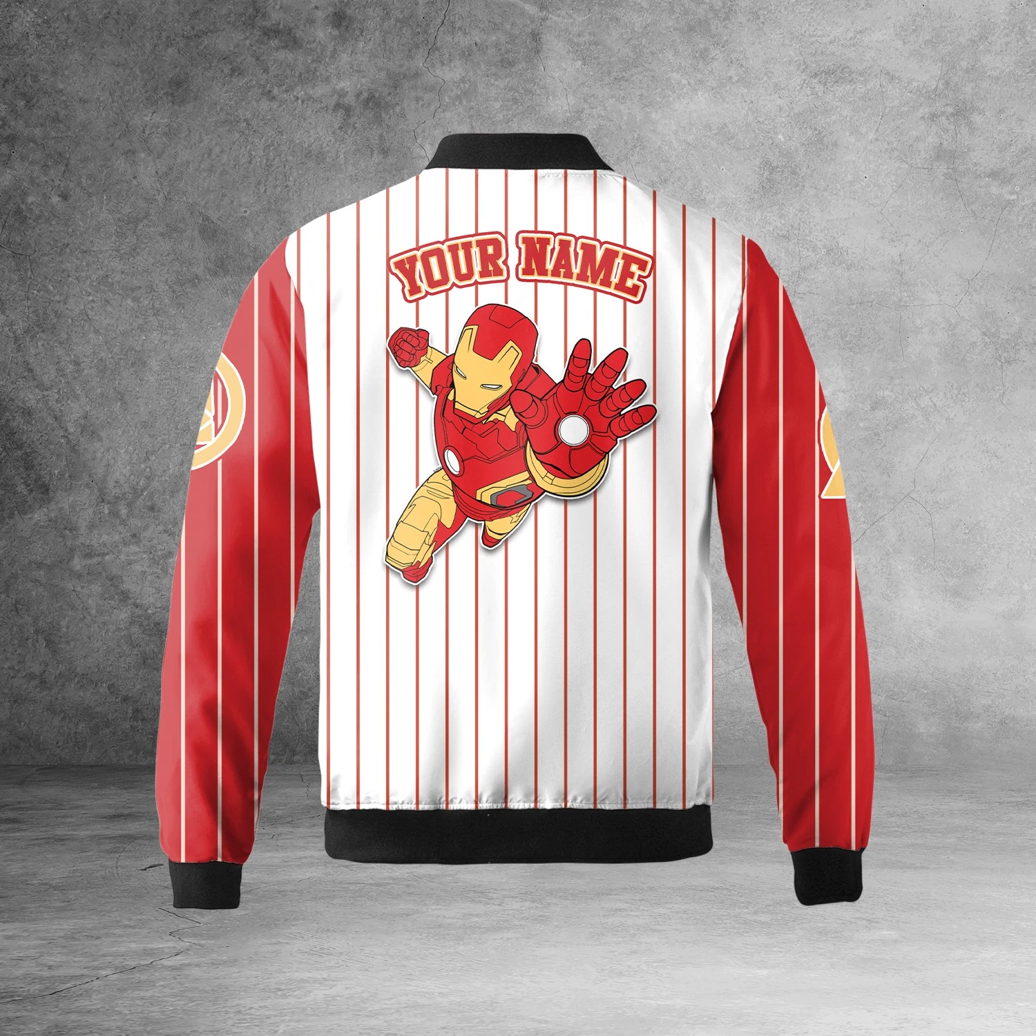 Personalized Iron Man Superhero Red & White Simple Striped Gift For Fan Jacket