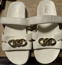 INC Women s White Leather Slide Sandals Slip-...