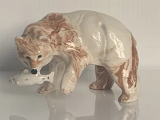 Vintage Original Alaskan Wildlife Clay Earthtone Swirl Salmon Fishing Bear