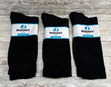 Roomy Socks Diabetic Socks 6 Pair Pack, Black Crew, Size 10-13 J800L NEW