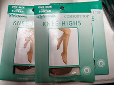 3 pr Walgreens Comfort Top Knee Highs One Size Fits 8.5-11 suntan Reinforced Toe