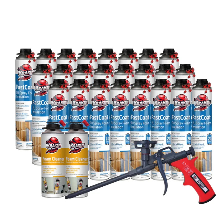 Kraken Bond FastCoat Spray Foam Insulation 24 Pack + 2 Foam Cleaners