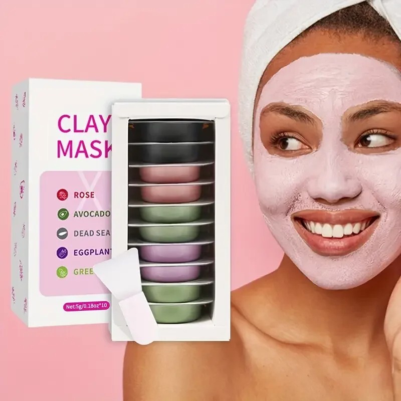 10pcs Clay Mask Kit with Dead Sea Mud Green Tea Rose for Blackhead Removal-image