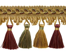Gold Wine Mint Green 2.75" Tassel Fringe Trim Holiday Splendor [By The Yard]