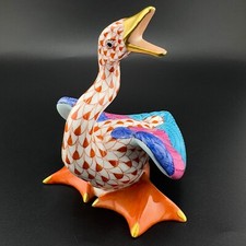 HEREND HUNGARY RUST FISHNET PORCELAIN HONKING GOOSE FIGURINE HAND PAINTED