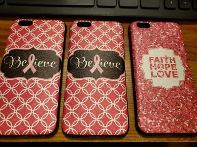 Lot of 3 iPhone 6 6S Faith Hope Love Pink Ribbon Breast Cancer Phone Cover 3x
