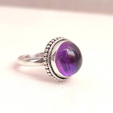 Purple Amethyst Ring 925 Sterling Silver Boho Hippie Solitaire Ring Gift For Her
