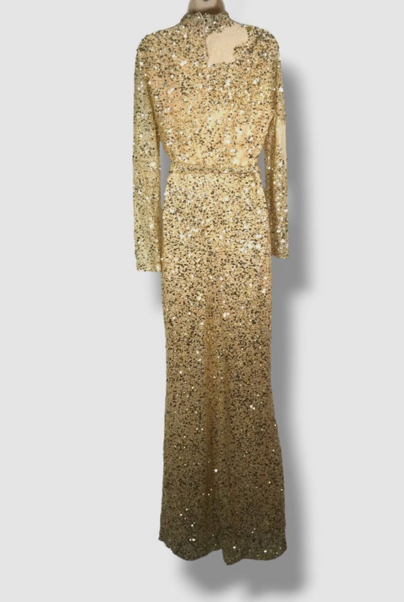 badgley mischka sequin dress gold $890 Women's V-Neck Self-Tie Gown Size 12 red homecoming dresses 2019