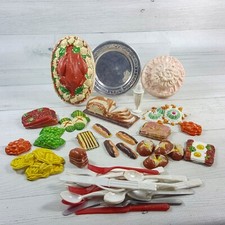 Vintage Celluloid Plastic Play Food 52pcs  Kids Pretend Cutlery Dishes 12pcs