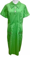 Vintage 1950s/60s Lee Holliday ILGWU Made In USA Dress Green Buttons Pleats!