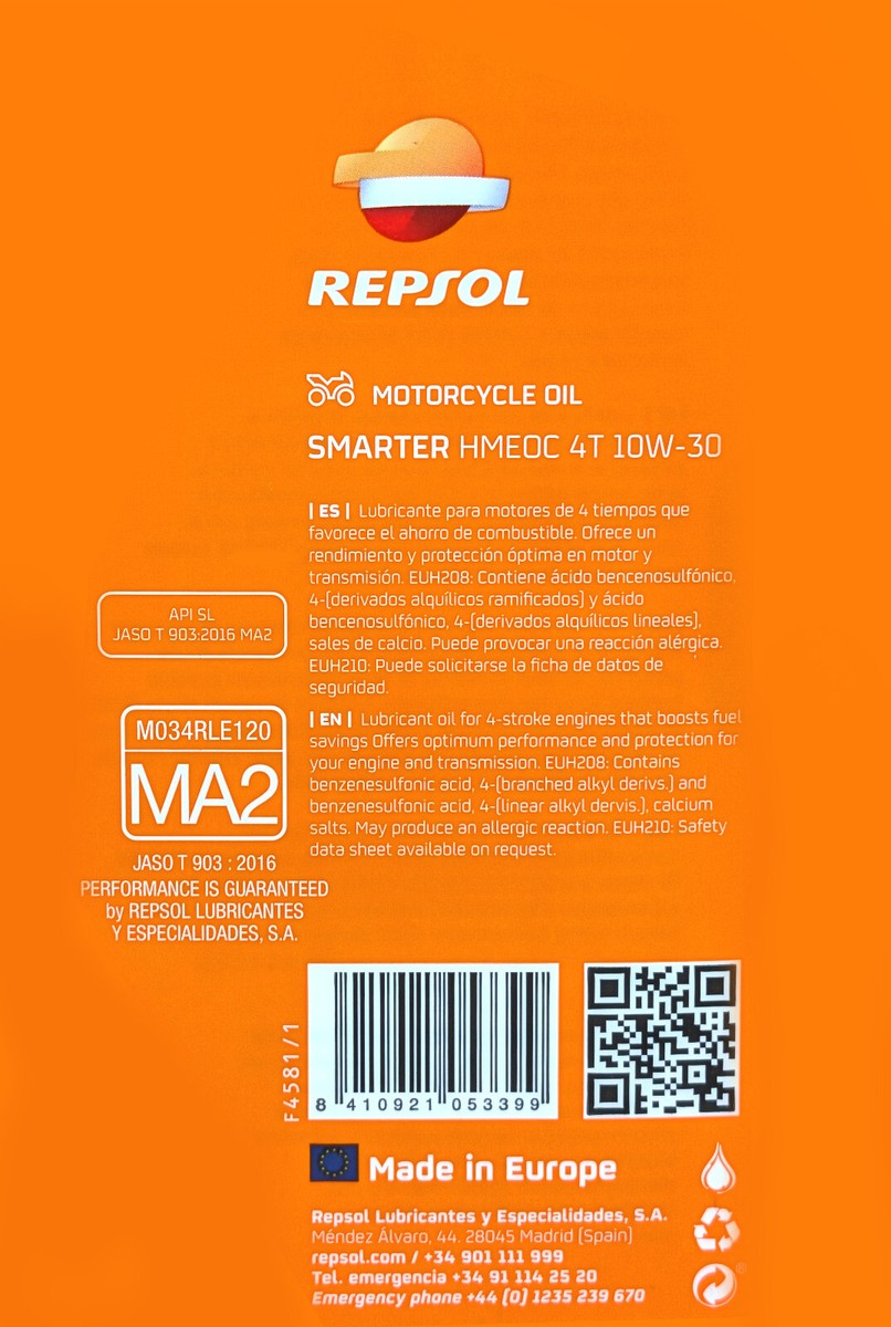 1L Repsol Smarter HMEOC 10w30 Vollsynth. Motorrad Öl Yamaha