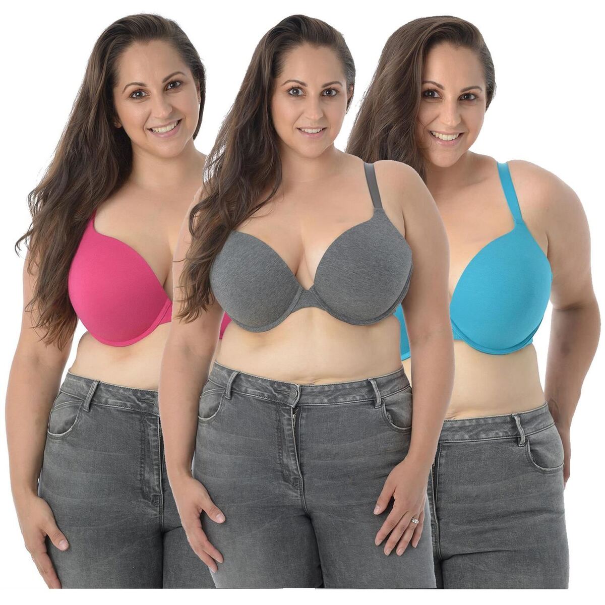 Womens Plus Size Plain Smooth Padded Push Up Everyday Bras