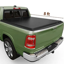 8 ft Soft Roll-Up Tonneau Cover For 2003-2024 Dodge Ram 1500 2500 3500 Truck Bed