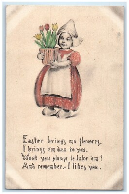 c1910's Easter Dutch Girl Bring Flowers Hart Michigan MI Posted Antique Postcard