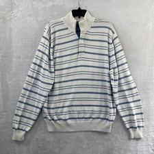 Brooks Brothers Mens Sweater White Blue Stripe Large Cotton Long Sleeve Mock