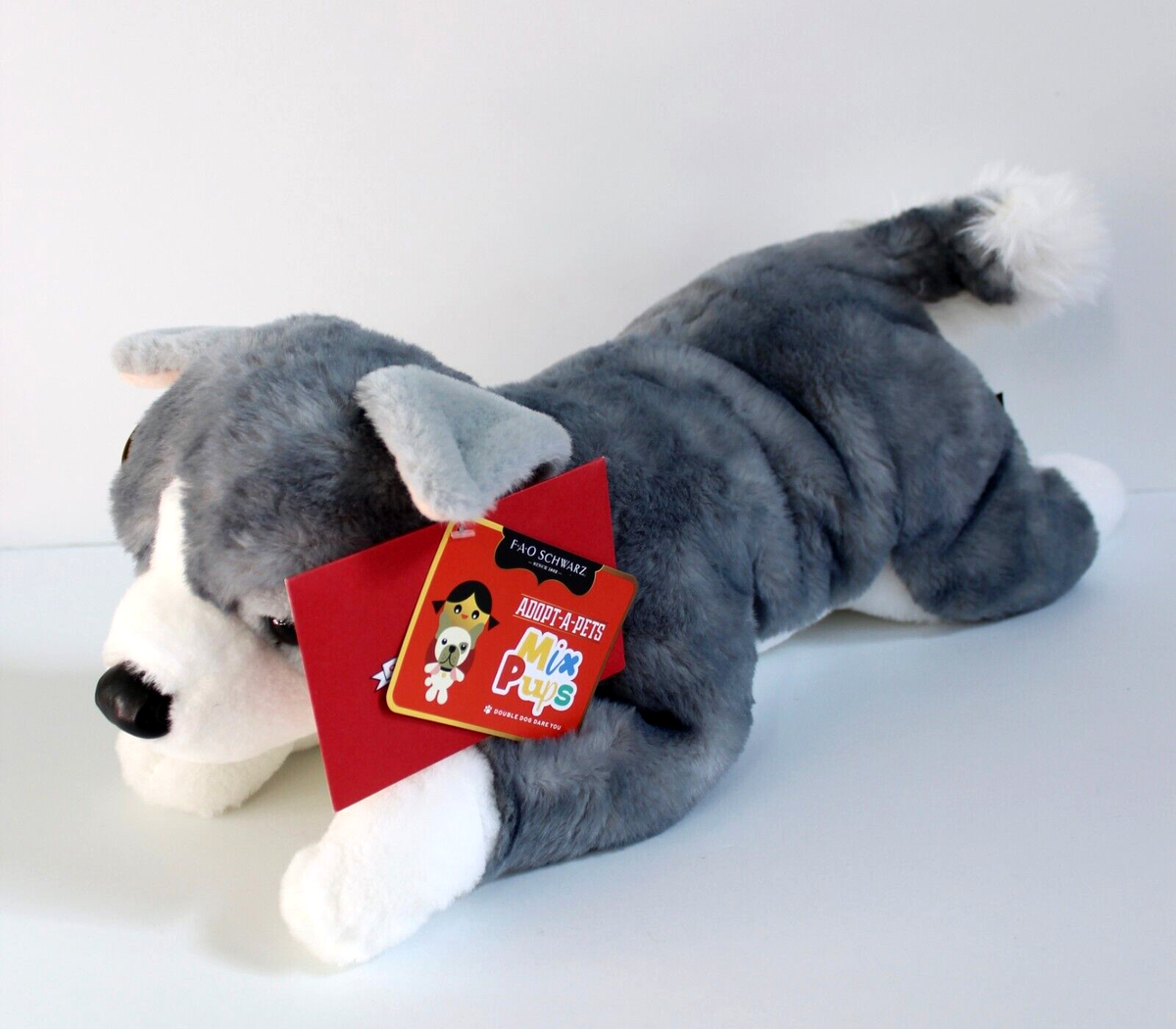 希少 極美品✤ ヒューマンメイド ウールクッション グレー ブラック FAO Schwarz Corgsky Lying Stuffed Animal Plush Adopt A Pets 19