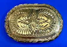 Western Swirl Ornate Etched  24K Gold Plated Floral Theme Belt Buckle