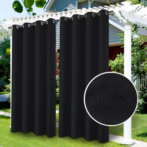 1/2 Stück Wasserdicht Outdoor Terrasse Vorhänge 52" Breit Sichtschutz Verdunkelung Pergola Schatten - Bild 15 von 124