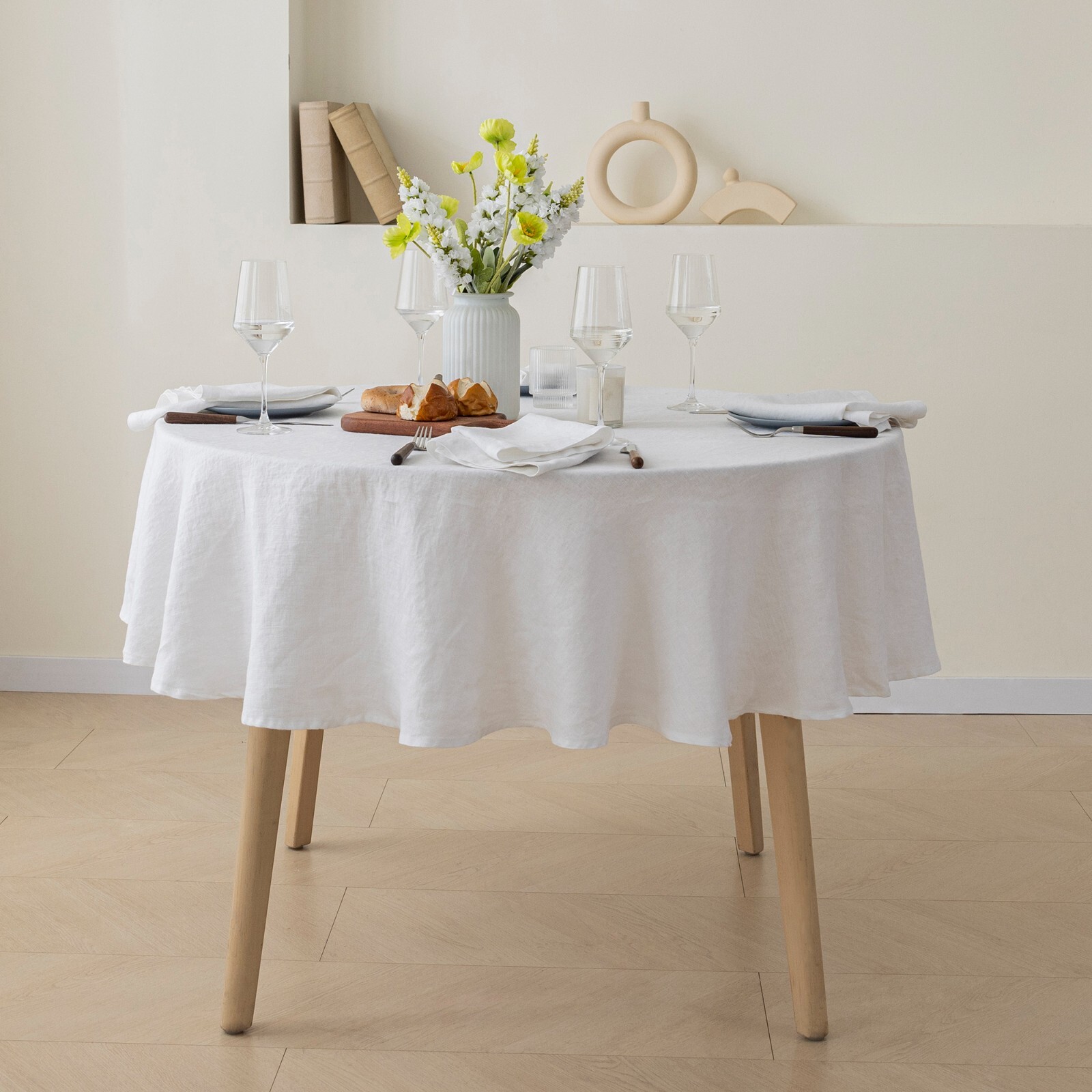 Linen Round Tablecloth 65 Inch Dia European Flax Durable Sto