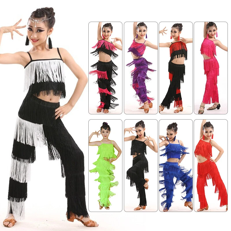 Kids Latin Dance Costumes Ballroom Plus Size Fringe Tassel Stage Outfits Costume - Image 2 of 4