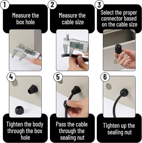 Conectores de cable impermeables para glándula de cable de nailon de 50 piezas empuñadura de cable negra de plástico - Imagen 6 de 6