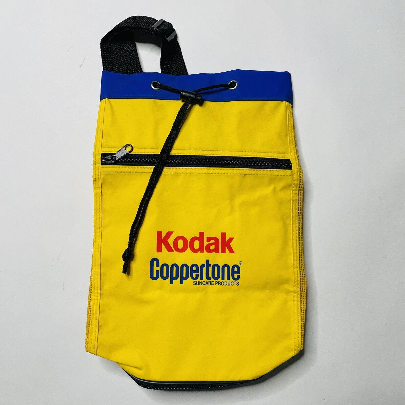 Kodak Coppertone Beach Tote Sport Mesh Yellow Drawstring Sling Sun Pool Bag