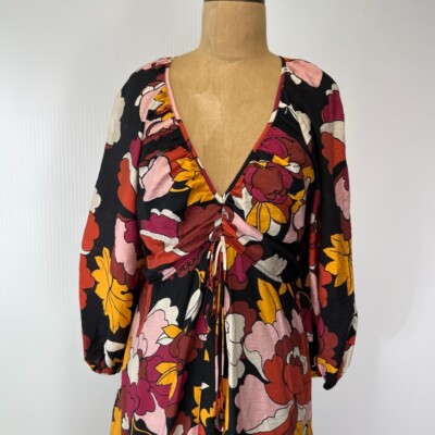 Maeve Dress Women 2 Maxi Floral Ruched Flare Anthropologie Deep V Party  Core No | eBay
