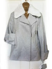 Laundry By Shelli Segal Grey Faux Fur Collar Wool Blend Coat, Size M 12 - Bnwt
