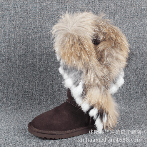Winter Warm Ankle Boot Womens Real Leather Fox Rabbit Fur Trim Boots Shoes Flat - Picture 19 of 19