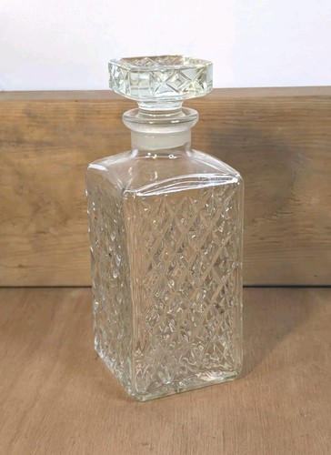 Vintage quadratische Form Diamantmuster geschliffenes Glas Spirituosendekanter + Stopper - Bild 3 von 10