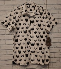 Mission Made In USA Men's Size M Button Front Shirt Black White Beard Print New
