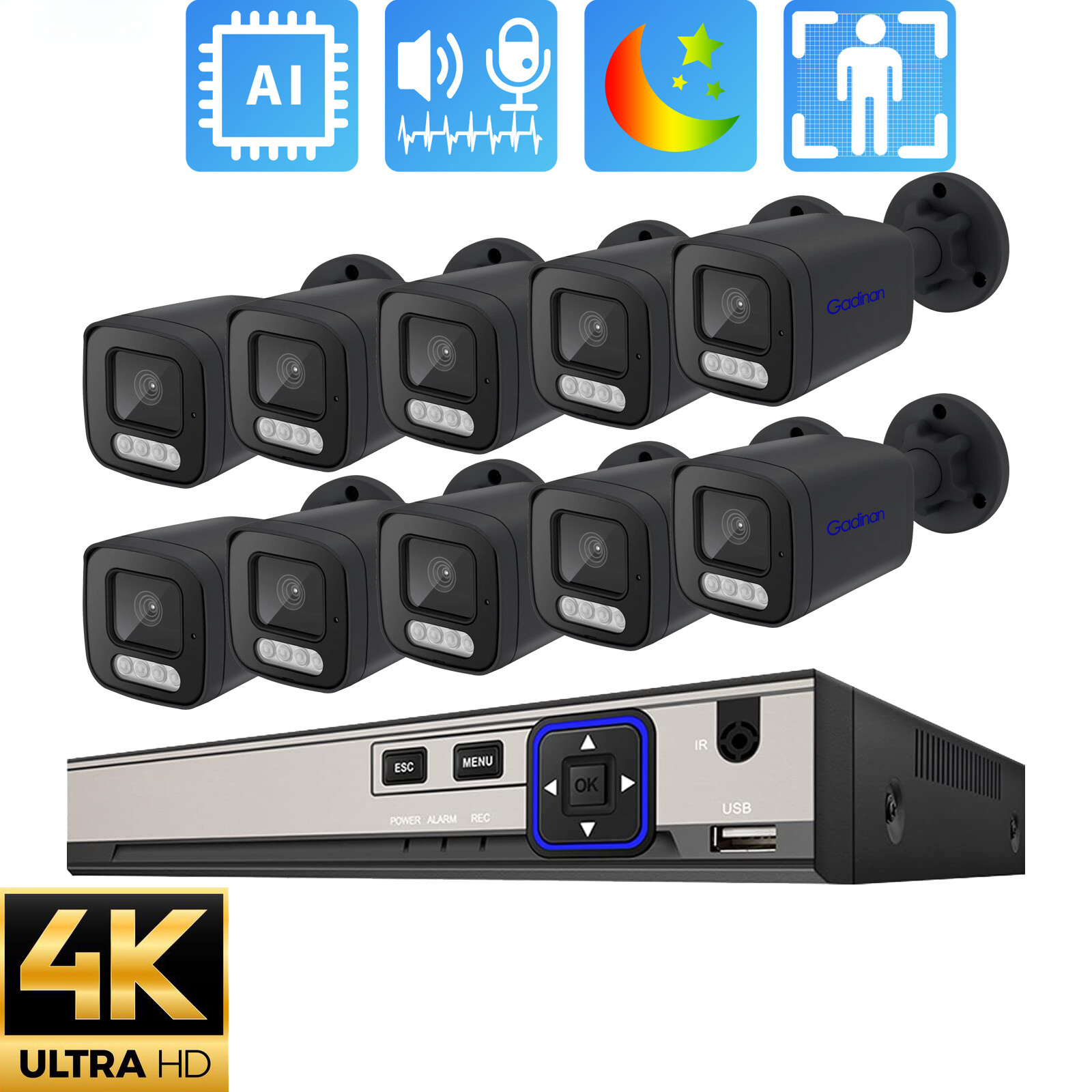 Security Camera System Two Way Audio Speaker Color Night Video Surveillance Lot