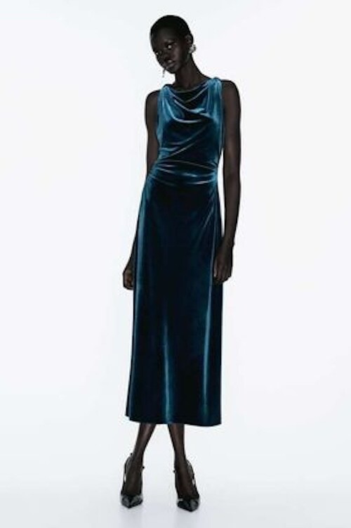 Vestido Azul Mujer Vestido ZARA De Terciopelo Azul Midí Con