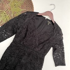 Thalia Womens Dress Black Sheath Lace Knee Length 3/4 Sleeve V Neck Small 