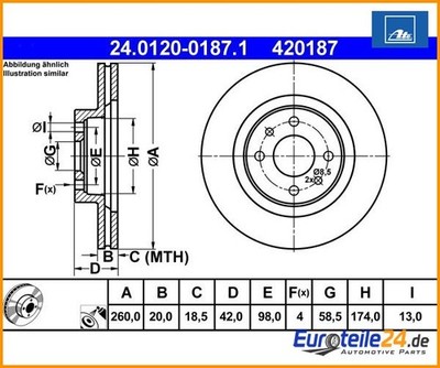 2 pieces brake disc ATE 24.0120-0187.1 for Lada Kalina estate car