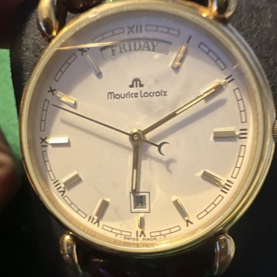 Maurice Lacroix Vintage Quartz Dress Watch Day-Date White Dial Gold 36mm