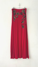 Next Dress Women's Strapless Red Floral Jersey Side Splits Midi Holiday Size 16