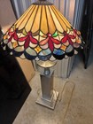Tiffany Style Table Lamp Multicolor Stained Glass Dome Shade Metal Base — photo 3